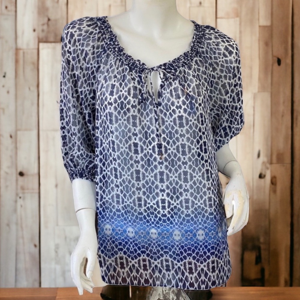 🤑 10/$100 Aqua black blue animal print sheer boho chic bohemian top cover up M
